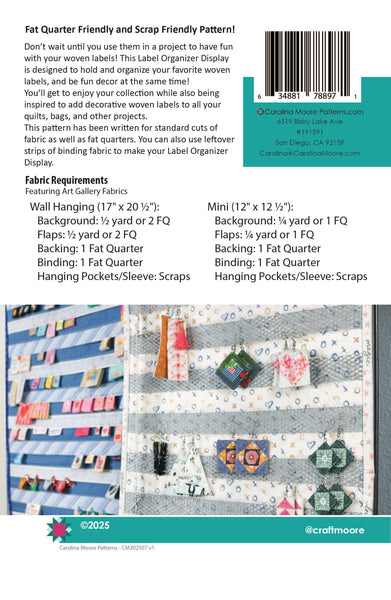 Label Organizer and Earring Display Quilt - Printed Copy